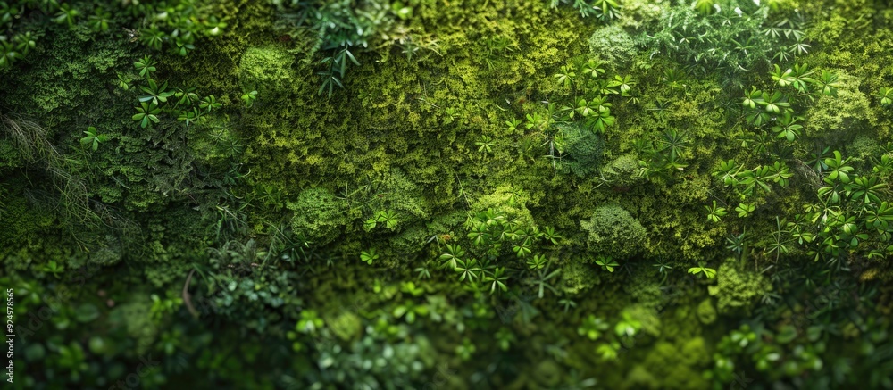 Botanical background featuring vibrant green moss creating a serene feeling with copy space image Botanical background featuring vibrant green moss creating a serene feeling with copy space image