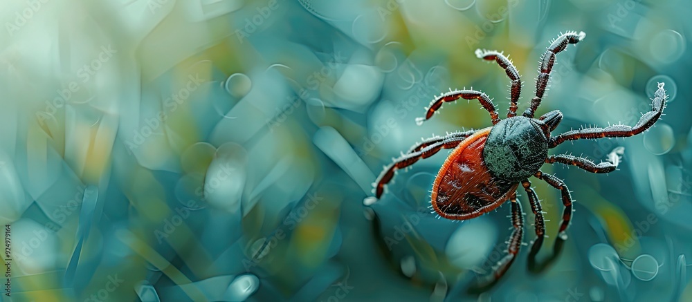 Encephalitis tick crawling across a green background an insect that ...