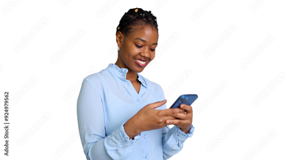 Happy African American woman having fun online
Happy African American woman having fun online