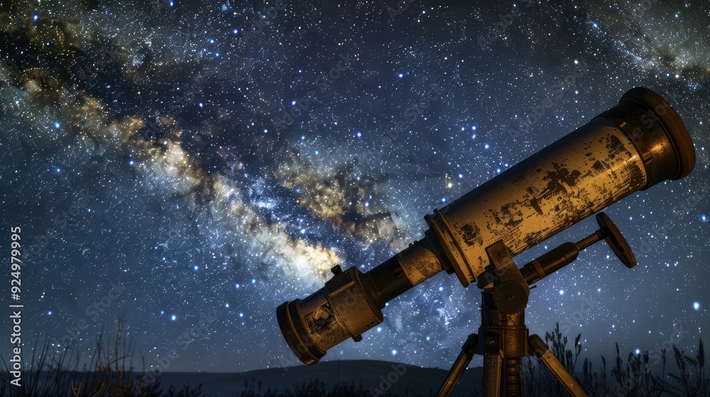 Telescope pointed at the Milky Way at night Telescope pointed at the Milky Way at night