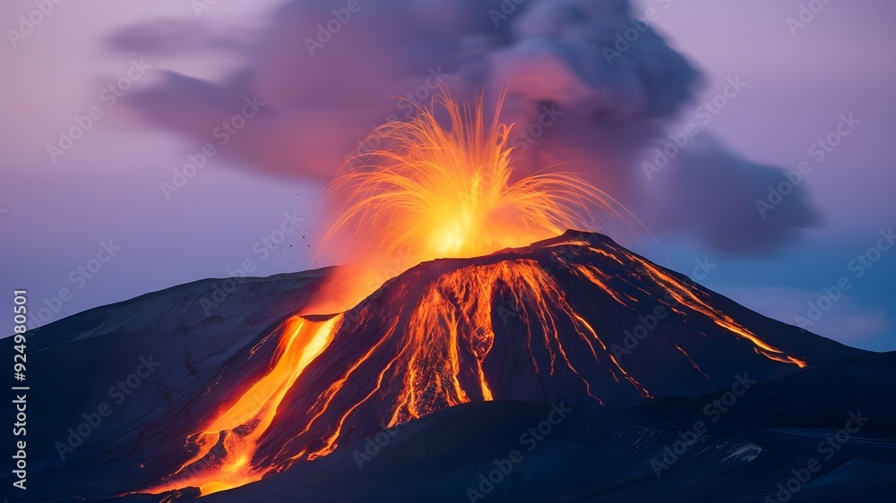 Volcano erupting and gushing lava Volcano erupting and gushing lava