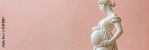 Pregnant Woman Statue - Symbol of Fertility and Motherhood - A white marble statue of a pregnant woman, representing motherhood, fertility, and the beauty of the human form. The statue is set against 