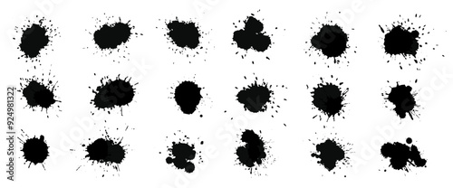 Black paint splashes set.