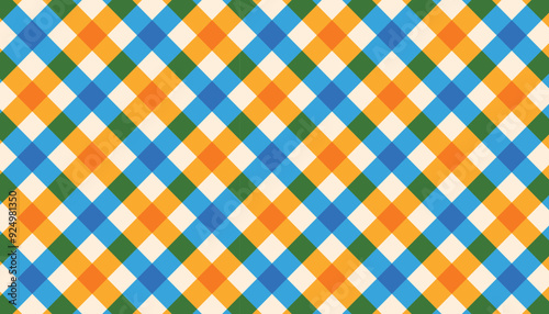 Bright orange blue plaid fabric.