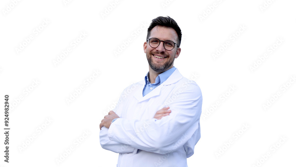 Portrait of a young doctor taking a break in front of his clinic Portrait of a young doctor taking a break in front of his clinic