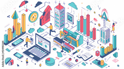 Startup business isometric line vector image