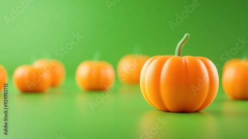 3D graphic of a pumpkin patch, airy and tidy, green background, distinct colors, divided layers  photo