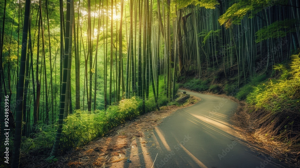 Obraz premium Sunbeams through the Bamboo Forest