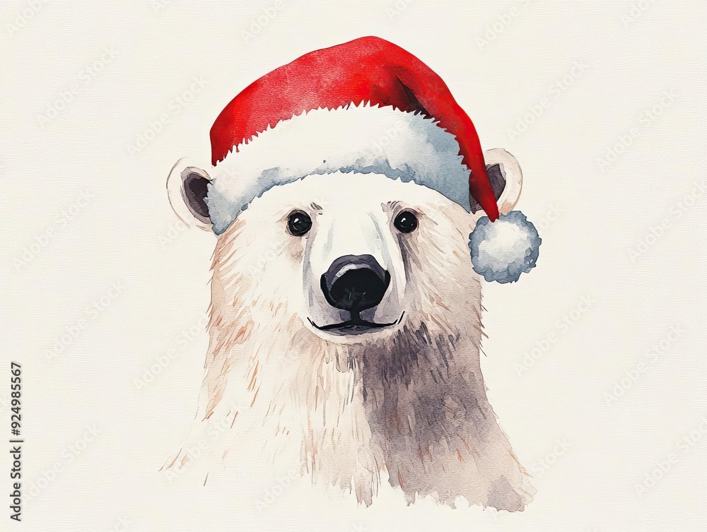 A charming polar bear wearing a festive Santa hat, perfect for holiday-themed designs and seasonal decorations. A charming polar bear wearing a festive Santa hat, perfect for holiday-themed designs and seasonal decorations.