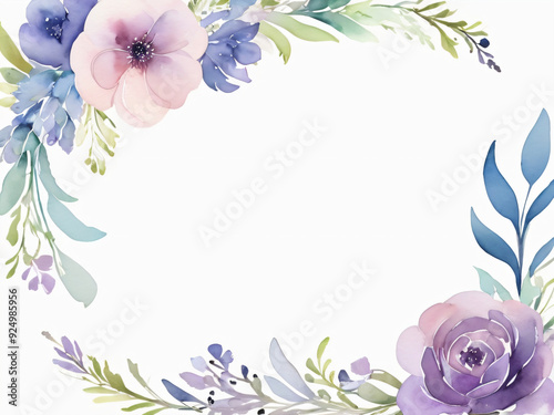 A blank wedding invitation adorned with a watercolor floral frame