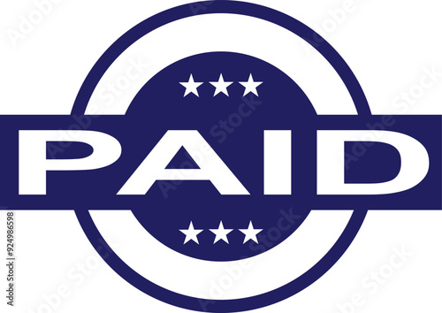 Paid stamp on white background blue
