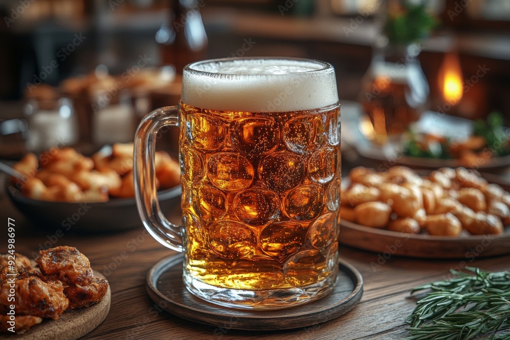 Beer mugs, snacks, nuts and dishes, Ai generated Beer mugs, snacks, nuts and dishes, Ai generated