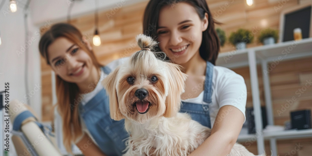 Grooming a happy, pampered dog, clean healthy dog Grooming a happy, pampered dog, clean healthy dog