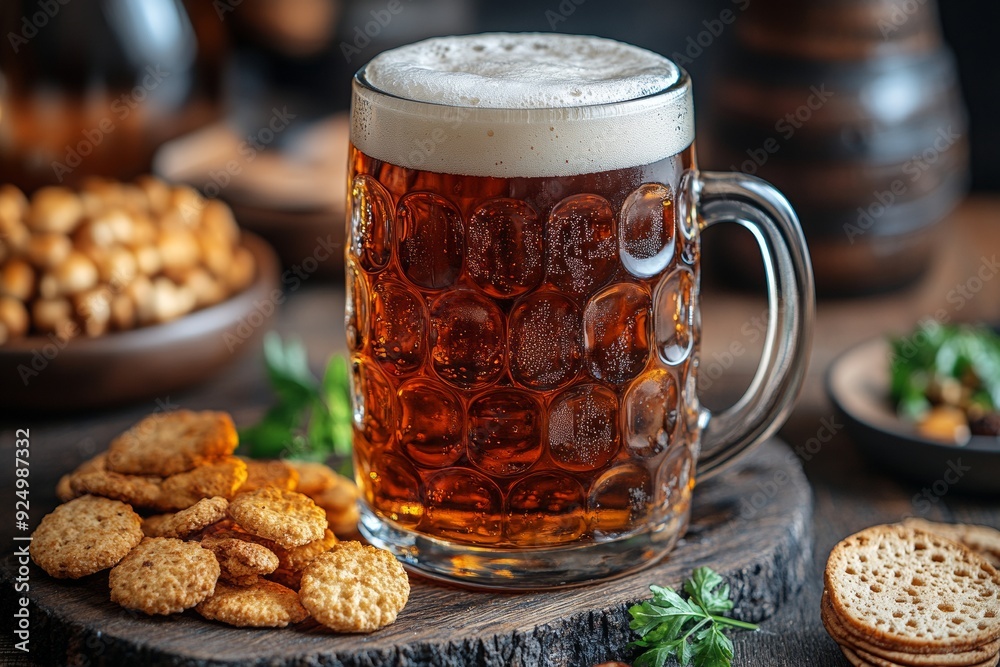 Beer mugs, snacks, nuts and dishes, Ai generated Beer mugs, snacks, nuts and dishes, Ai generated