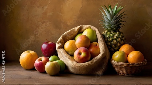 Wallpaper Mural The bag containing the fruit in the photo is in front of a textured light brown wall
 Torontodigital.ca