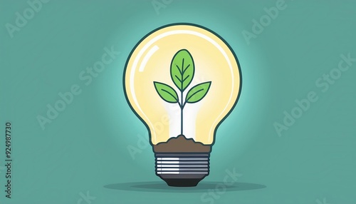 Illustration of a light bulb with a plant growing inside, symbolizing green energy, sustainability, and eco-friendly innovations.
