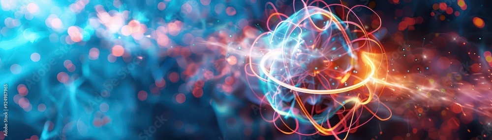 Electrons moving around nucleus, electron cloud, front view, electrical charge, robotic tone, Analogous Color Scheme, uhd, copy space for text, Electrons moving around nucleus, electron cloud, front view, electrical charge, robotic tone, Analogous Color Scheme, uhd, copy space for text,