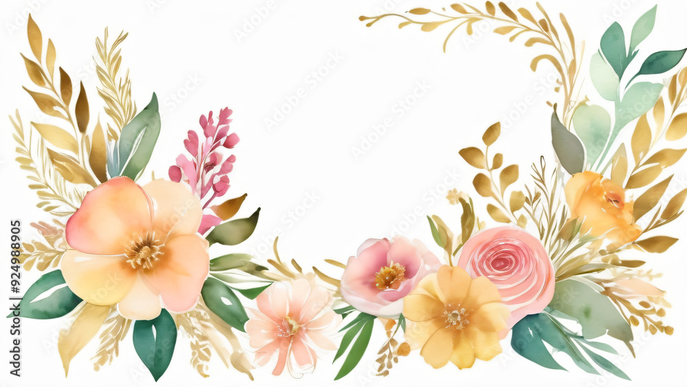 Fototapeta premium A blank wedding invitation adorned with a watercolor floral frame