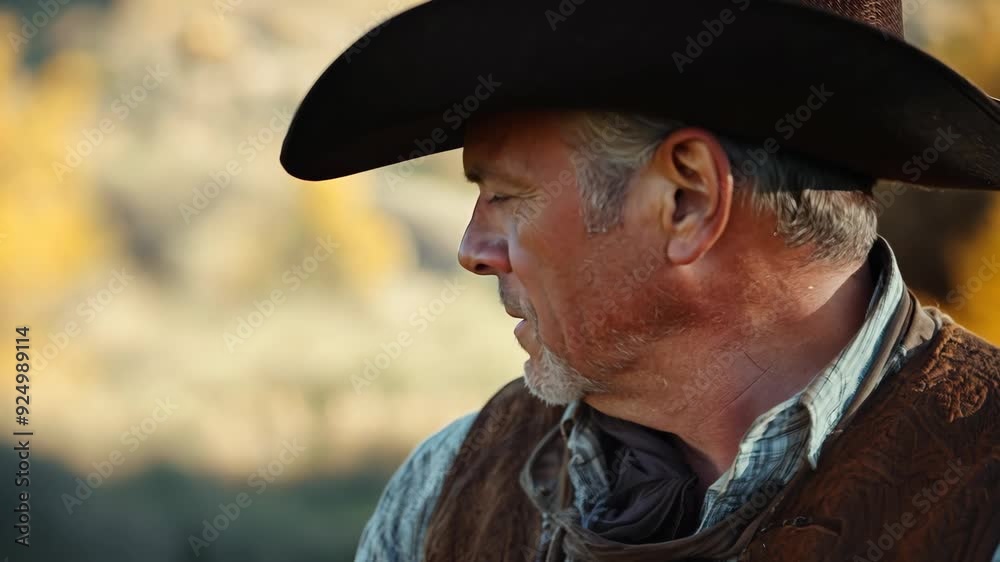 Cowboy portrait in a rustic landscape during golden hour Cowboy portrait in a rustic landscape during golden hour