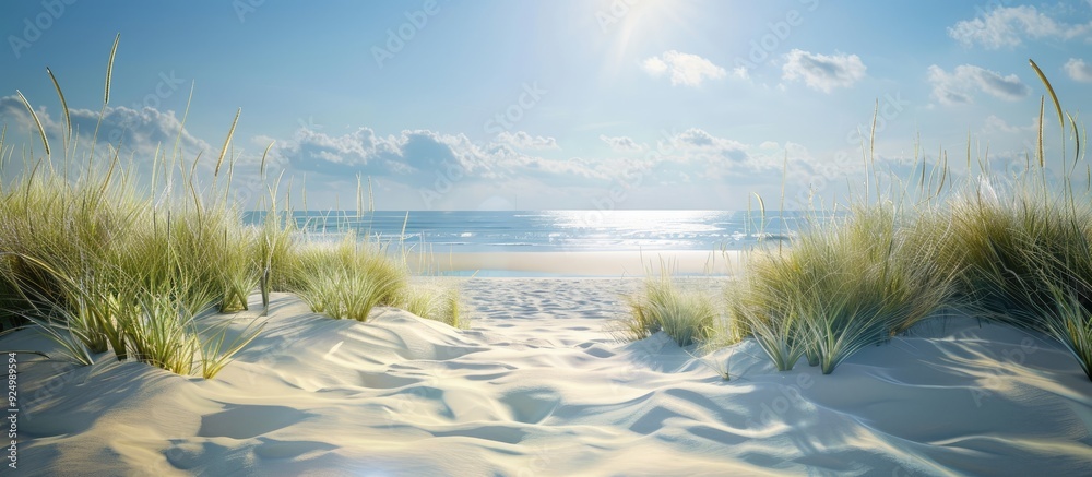 Scenic beach view under a clear blue sky with copy space image