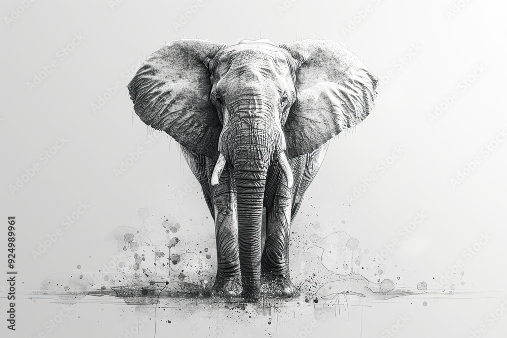 Naklejka premium A highly detailed black and white portrait of an elephant, capturing the texture of its skin and deep expression