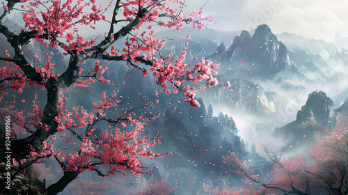 cherry blossom in spring time, Wild Himalayan Cherry spring blossom.