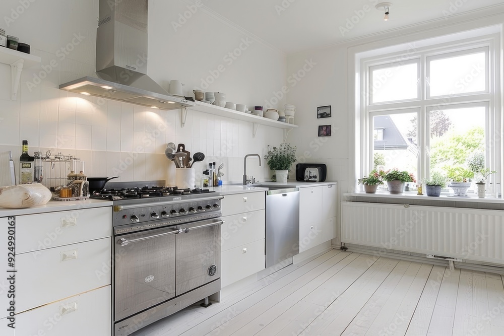 Cozy white kitchen with minimalistic decor and inviting atmosphere Cozy white kitchen with minimalistic decor and inviting atmosphere