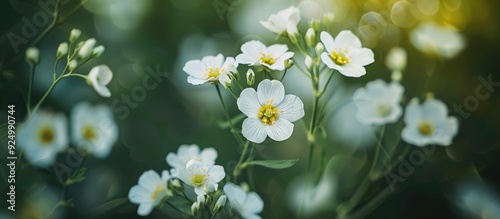 Close up of blooming wild rocket flowers Diplotaxis tenuifolia with selective focus ideal for a copy space image