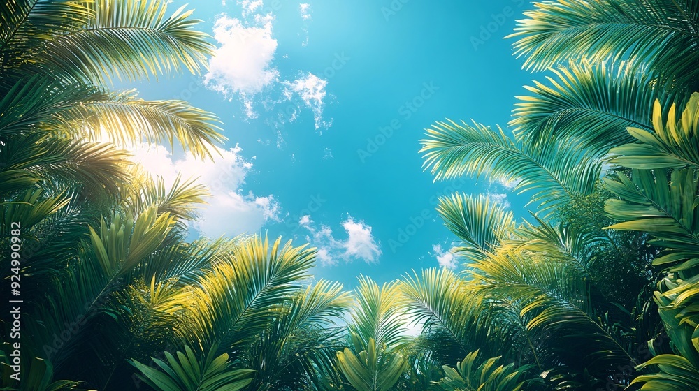 Blue Sky and Palm Fronds: Vibrant blue sky contrasting with the rich green of the palm fronds. Blue Sky and Palm Fronds: Vibrant blue sky contrasting with the rich green of the palm fronds.