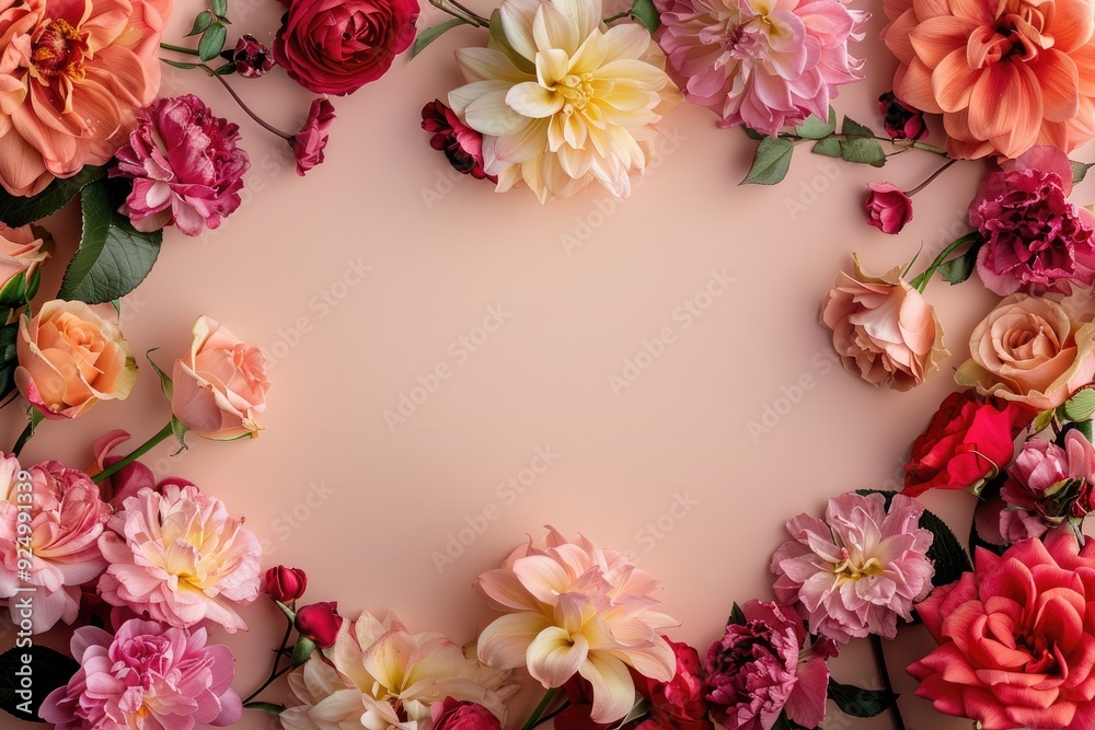 Luscious floral blossoms artfully arranged in a rectangular frame shape on a vibrant backdrop, providing a captivating setting with ample space for customization and creative expression. Luscious floral blossoms artfully arranged in a rectangular frame shape on a vibrant backdrop, providing a captivating setting with ample space for customization and creative expression.