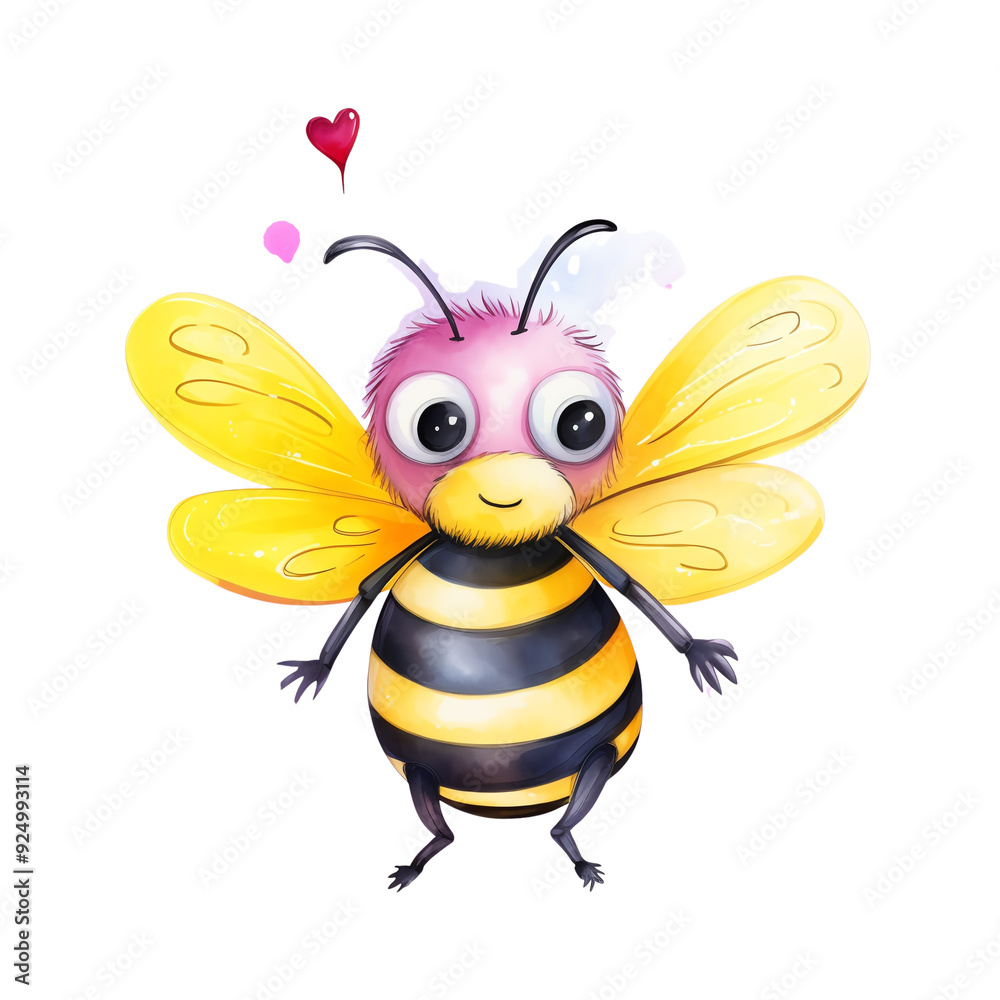 Cute cartoon bee with heart symbol, adorable and colorful insect character art for kids' illustrations and designs. Cute cartoon bee with heart symbol, adorable and colorful insect character art for kids' illustrations and designs.