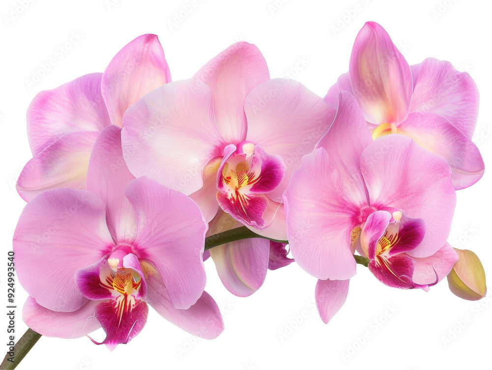Close-up of beautiful pink orchids with delicate petals and vibrant colors on a white background, capturing natural elegance. Close-up of beautiful pink orchids with delicate petals and vibrant colors on a white background, capturing natural elegance.