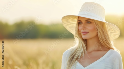 Woman in an Open Field with Lace Sleeves and Bright Background