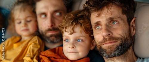 A Father And Son On An Airplane, Sharing A Moment Of Connection And Anticipation
