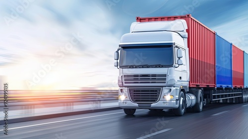 Sunset Highway Scene with Moving White Truck