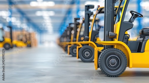 A Lineup of Yellow and Black Forklifts in an Industrial Warehouse