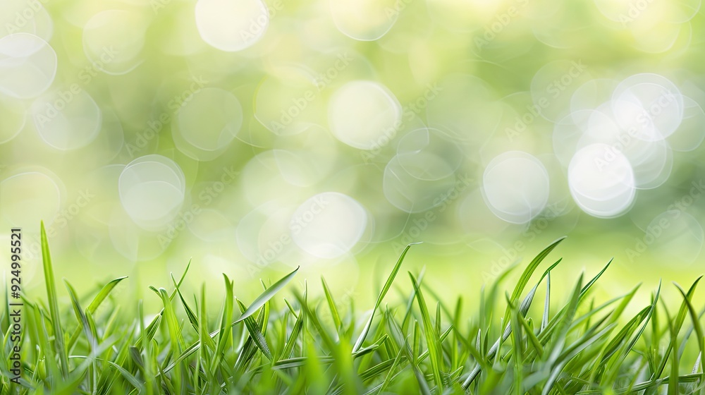 Obraz premium Close-up of Wet Grass with Glistening Water Droplets