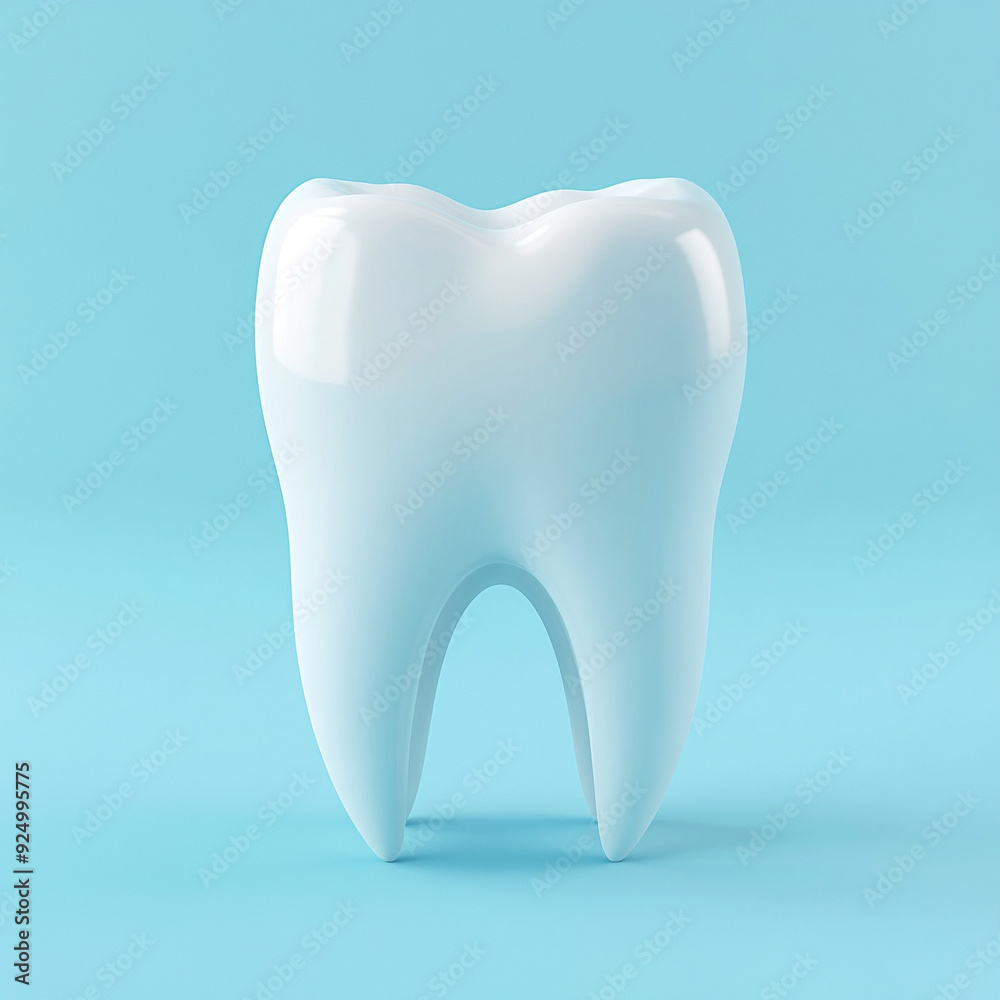 3d tooth on blue background. 