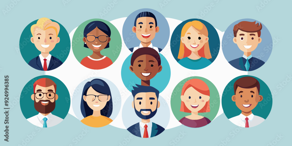 Collection of avatars of happy business people in a circle. Happy business men and women
Collection of avatars of happy business people in a circle. Happy business men and women