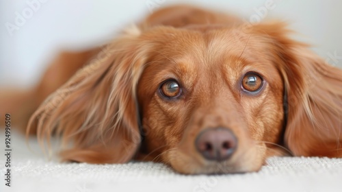 Brown Dog on White Surface, Expressing Sadness or Longing