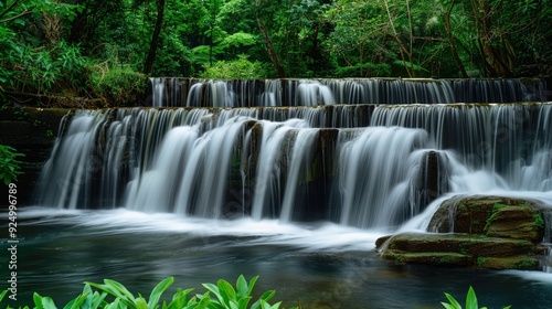 Serene Waterfall in Lush Green Forest