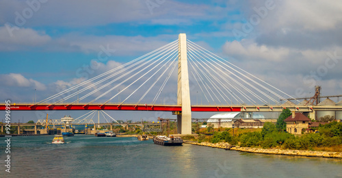 Navigating to the Danube–Black Sea Canal from the port of Constanta on the Black Sea, Romania