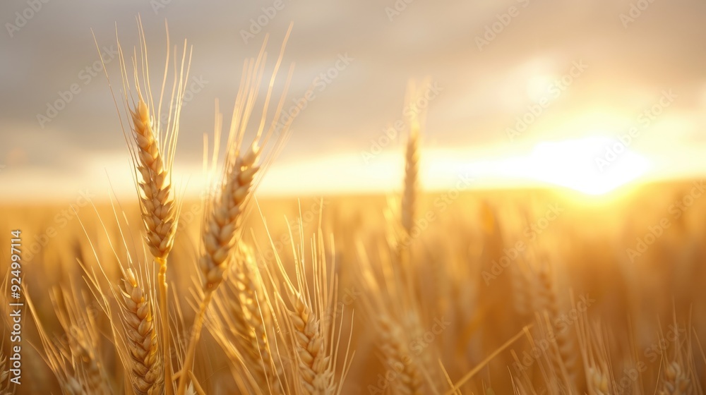 Naklejka premium Tranquil Wheat Field Sunset Portrait