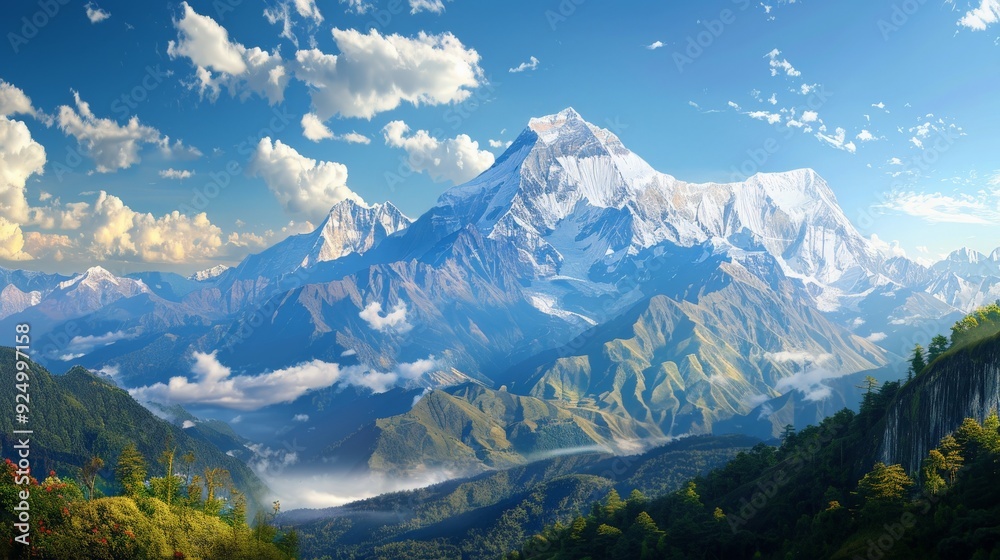 Majestic Mountain Peak with Clouds. Majestic Mountain Peak with Clouds.