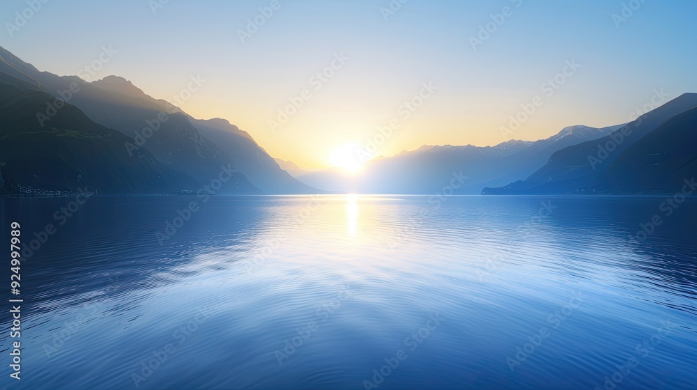 Fototapeta premium Panoramic View of Serene Sunrise Over Calm Lake