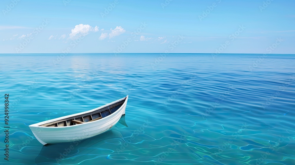 White Wooden Boat with Six Passengers Sailing on Blue Water White Wooden Boat with Six Passengers Sailing on Blue Water