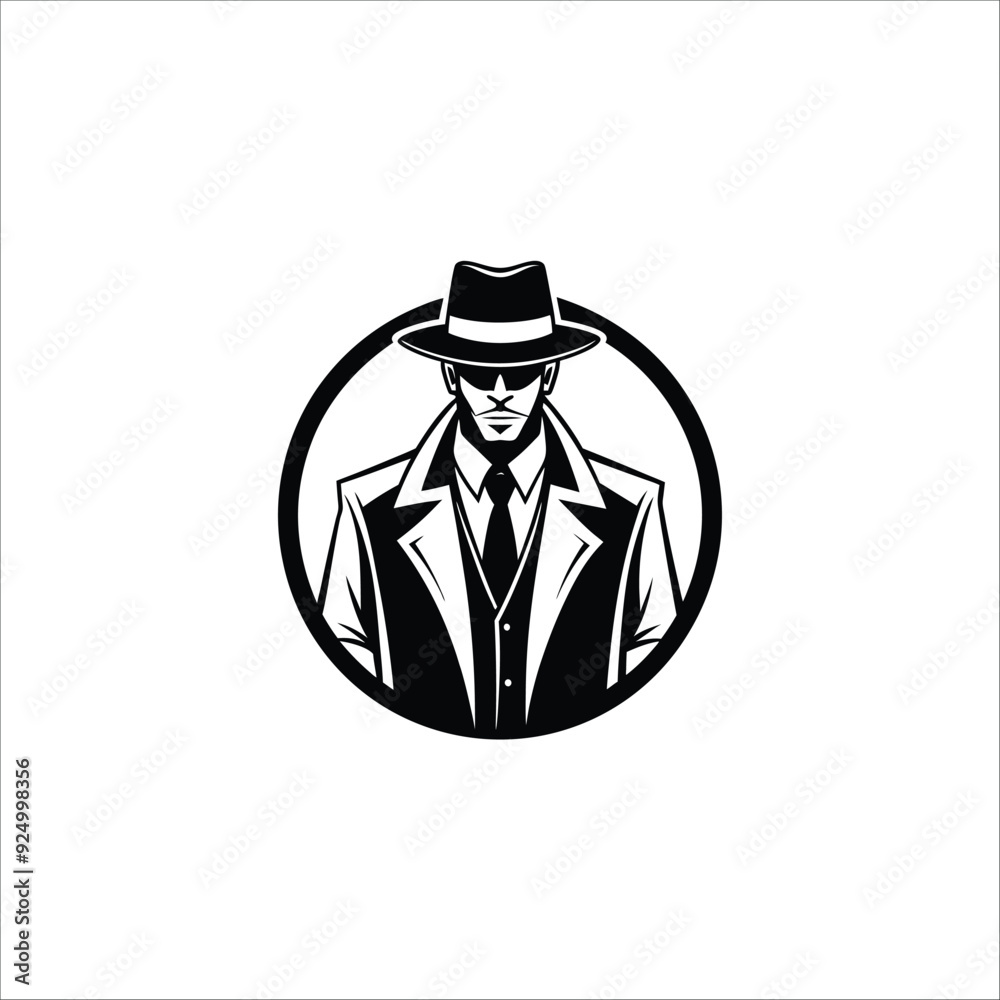 Simple Clean Detective Theme logo silhouette of man wear hat and coat Simple Clean Detective Theme logo silhouette of man wear hat and coat