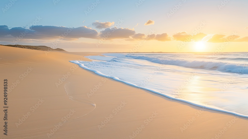 Sunset at Tropical Beach with Ocean Waves and Palm Tree Sunset at Tropical Beach with Ocean Waves and Palm Tree