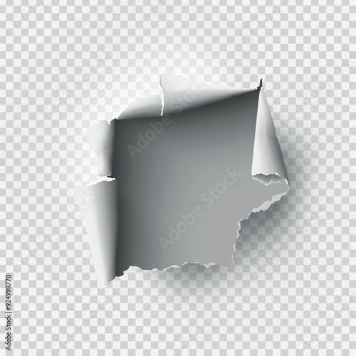 ragged Hole torn in ripped paper on transparent background