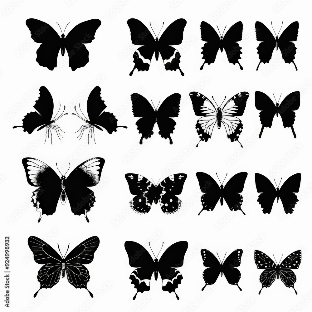 Black Butterfly Silhouettes Set. Black Butterfly Silhouettes Set.